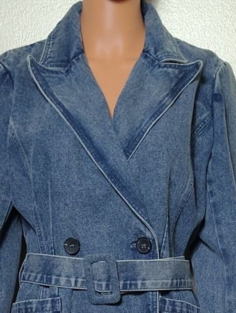 Anthropologie Avec Les Filles Denim Trench Coat Belted Double Breasted. Size M - Picture 4 of 16